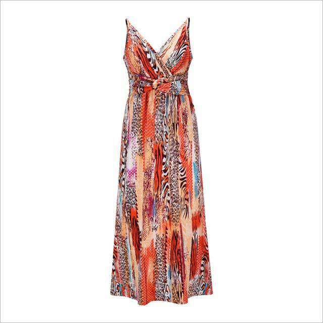 Tropical Jungle Leaf Boho Long Dress