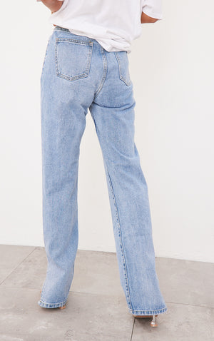 Light Blue Wash Long Leg Split Hem Jeans - HCWP 