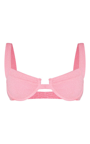 Pink Mini Crinkle Underwired Square Neck Bikini Top - HCWP 