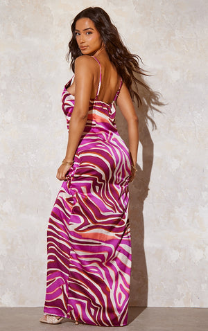 Pink Zebra Print Satin Maxi Beach Dress - HCWP 