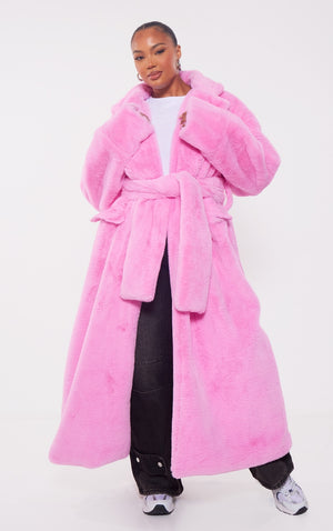Plus Candy Pink Faux Fur Maxi Coat - HCWP 