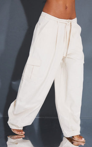 Cream Baggy Low Rise 90's Cargo Trousers - HCWP 