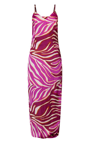 Pink Zebra Print Satin Maxi Beach Dress - HCWP 
