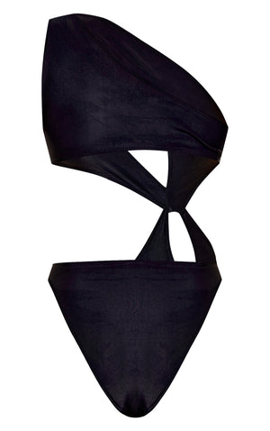 Black One Shoulder Loop Swimsuit - HCWP 
