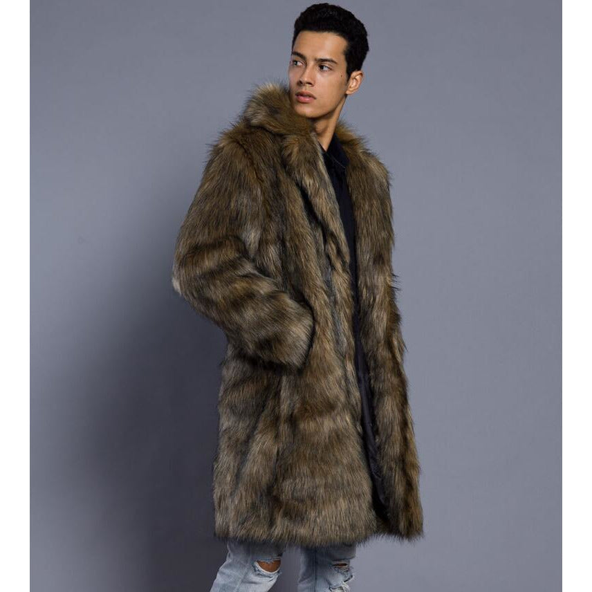 Men Fashion Long Fur Coat Thickened Autumn Winter Fur Coat