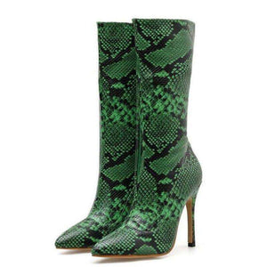 Snake Pattern High Heel Boots
