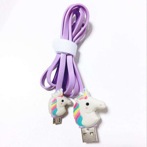 Niedliche Regenbogen Einhorn Mini USB Kabel 1 Meter Micro Usb Verlängerungskabel Gummi Datenleitung Violette Farbe Für Iphone Smart telefon