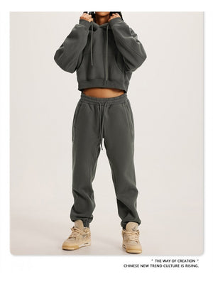 Drawstring Hooded Fitted Trouser Sets - HCWP 