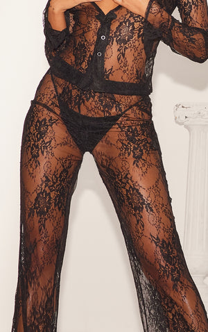 Black Sheer Lace Wide Leg Trousers - HCWP 