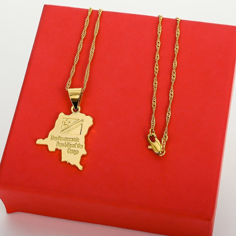 Africa Congo Algeria Map Pendant Necklace For Women Men Gold Color Copper Chain Necklaces Hiphop Style