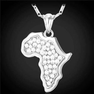Africa Map Necklace Rhinestone Crystal Gold/Silver