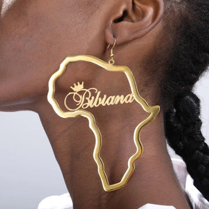 Anniyo African Map Custom Name For Women Stainless Steel Personalized Big Earrings Exaggerate Africa Traditional Ethnic Jewelry