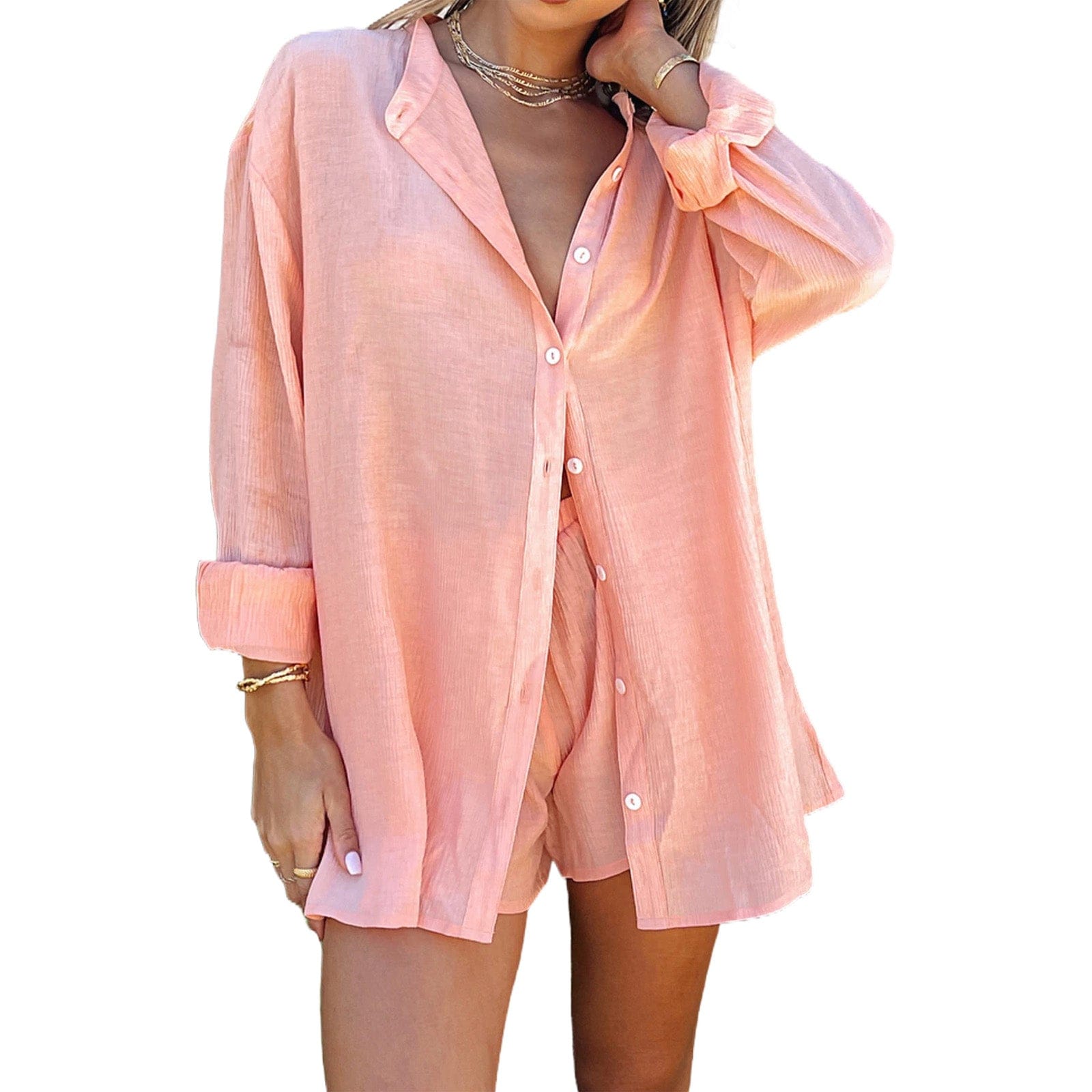 Button-up Shirt+Shorts Sets