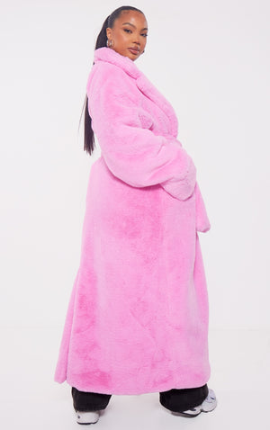 Plus Candy Pink Faux Fur Maxi Coat - HCWP 
