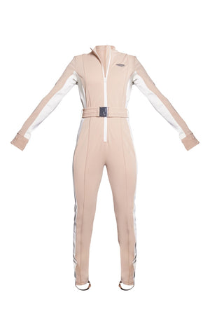 Plus Beige Belted Fitted Scuba Suit - HCWP 