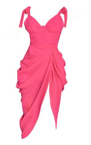 Hot Pink Underwire Detail Draped Midi Dress - HCWP 