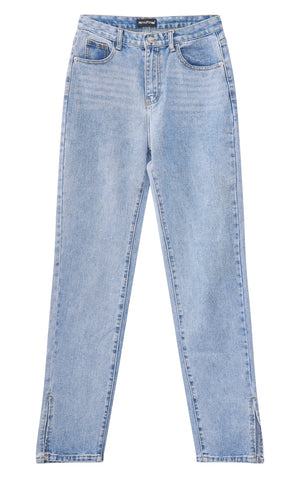 Light Blue Wash Long Leg Split Hem Jeans - HCWP 