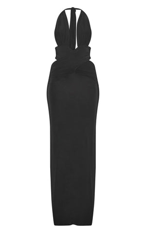 Black Slinky Extreme Plunge Maxi Dress - HCWP 