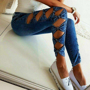 High Waisted Skinny Jeans Bow-Knot