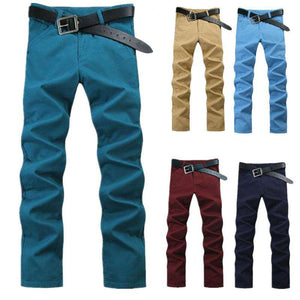 Male Solid Color 100% Cotton Slim Straight Casual Pants