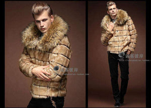 Mens 2019 Collar Fur Coat Personality Artificial Leather Grass Rabbit Fur Jacket Large Size Turn Down Collar Outwear