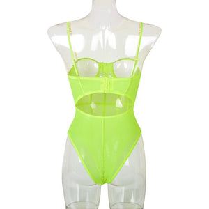 Neon Green Mesh Transparent BodySuit