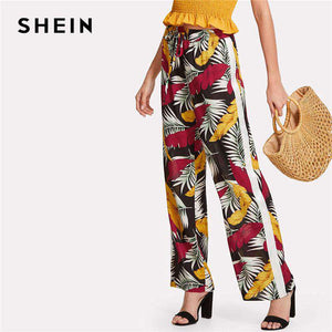SHEIN Tropical Print Straight Leg Pants
